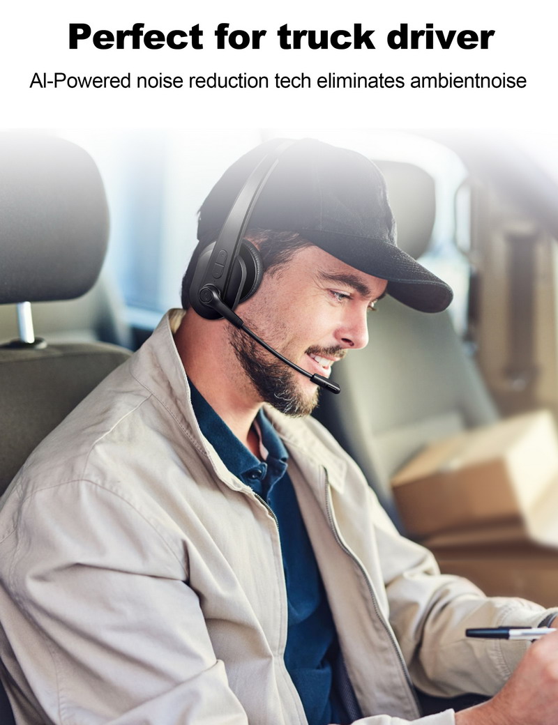 Bluetooth Headset, Sarevile Bluetooth Trucker Headset with Upgraded  Microphone Noise Canceling for Trucker, Hand Free Wireless headset with  Adapter for Office Meeting. Widely Compatible to connect to